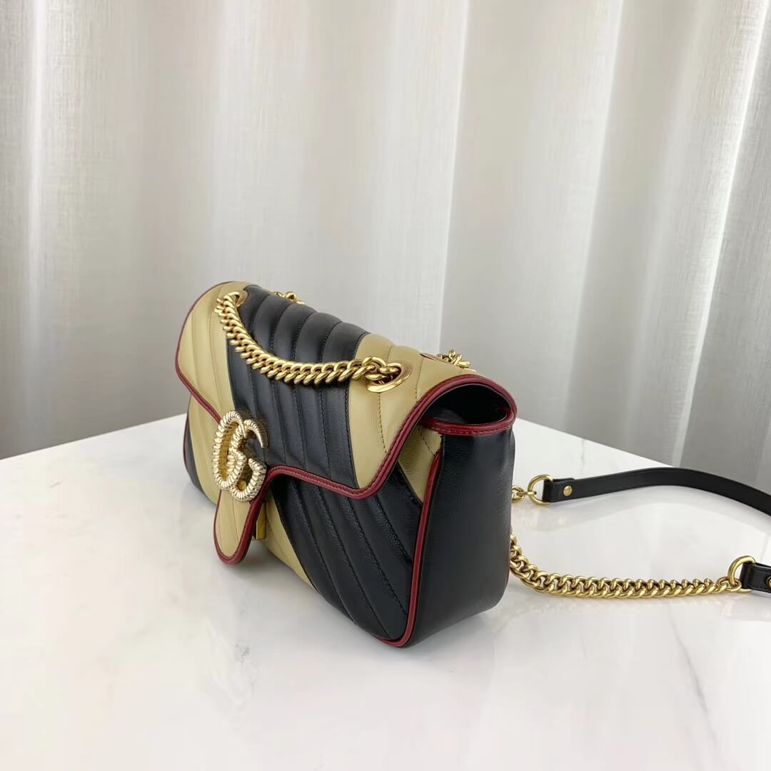 Gucci GG Marmont Small Shoulder Bag 443497 Beige/Black