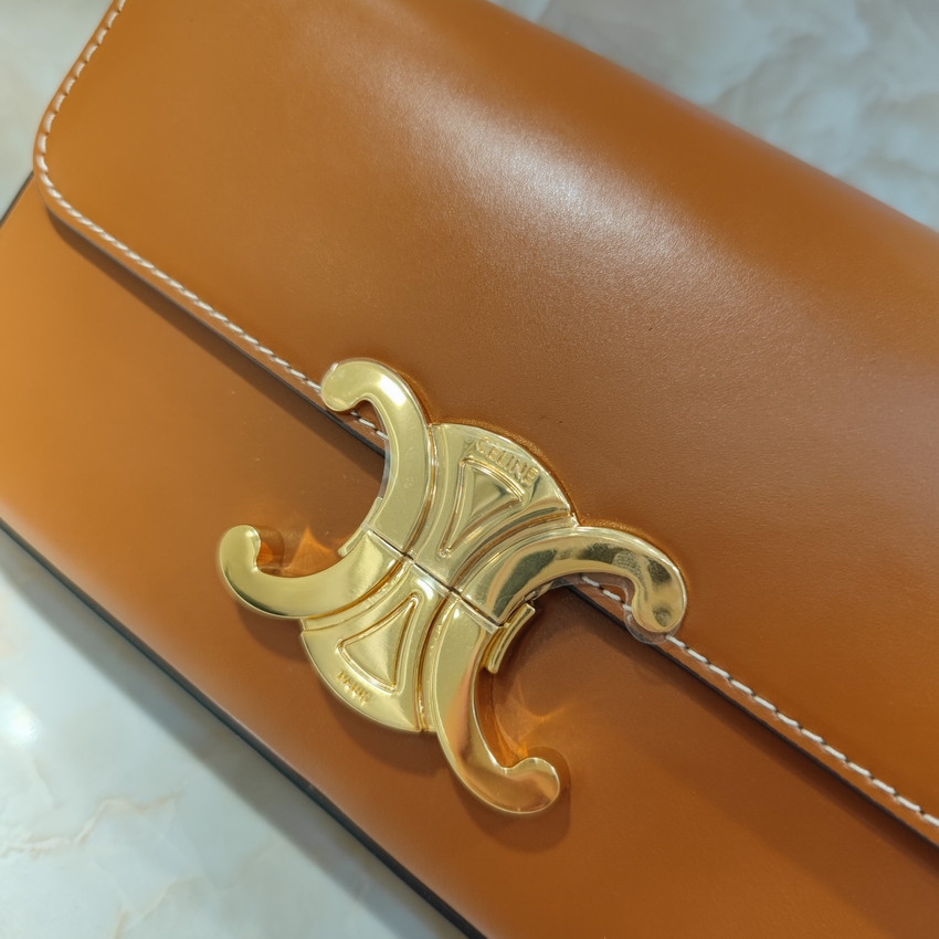 Celine Triomphe Shoulder Bag In Natural Calfskin 194143 Tan