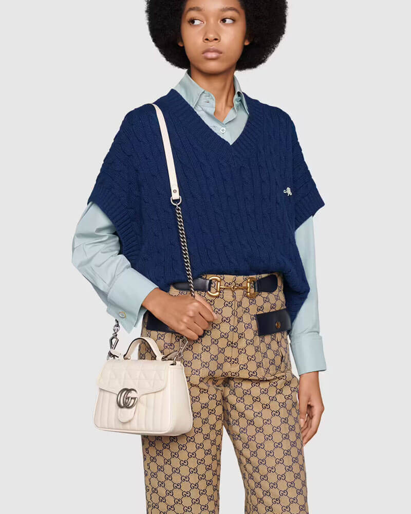 Gucci GG Marmont White Matelasse Leather Mini Top Handle Bag 583571
