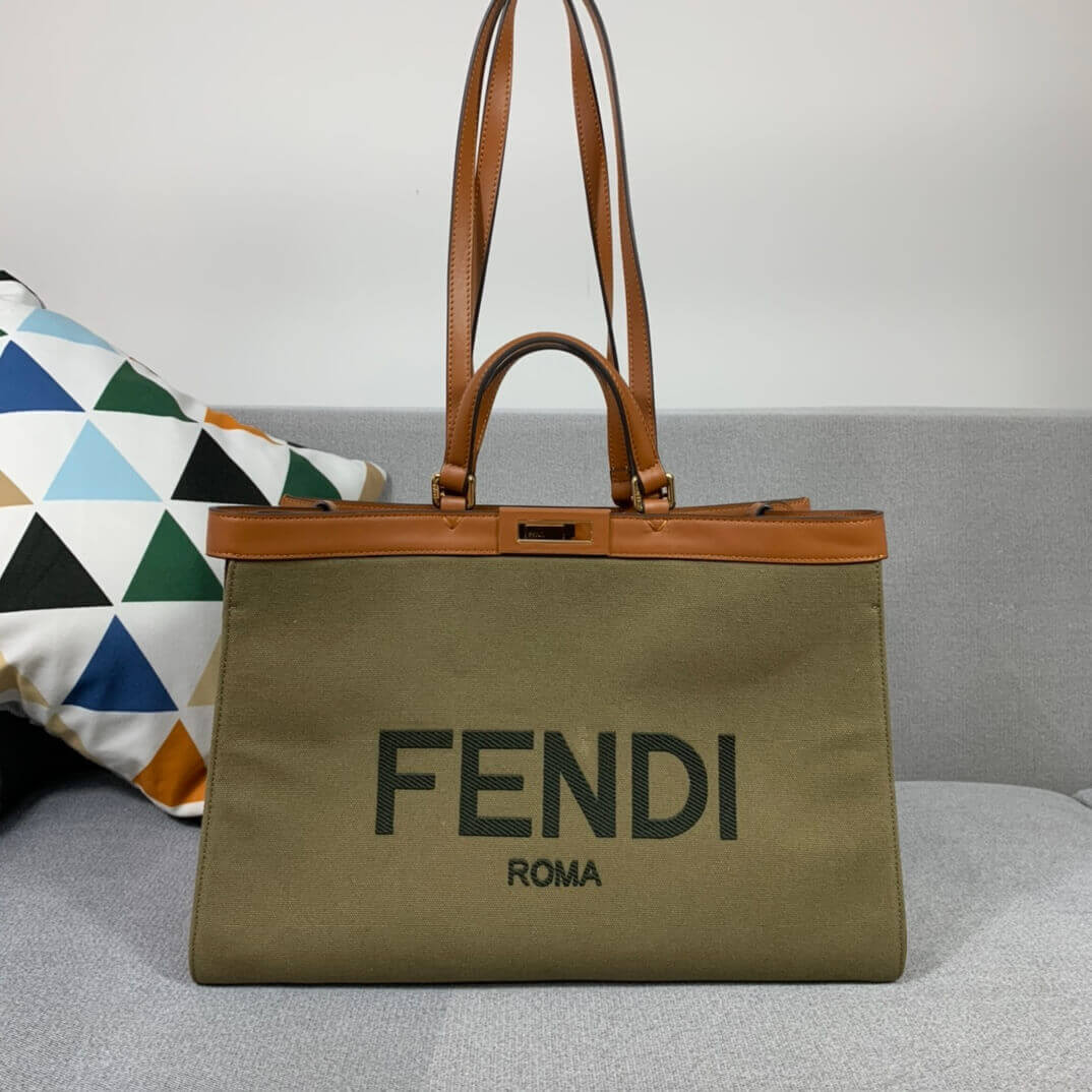 Fendi Peekaboo X Tote in Green Canvas 8BH374