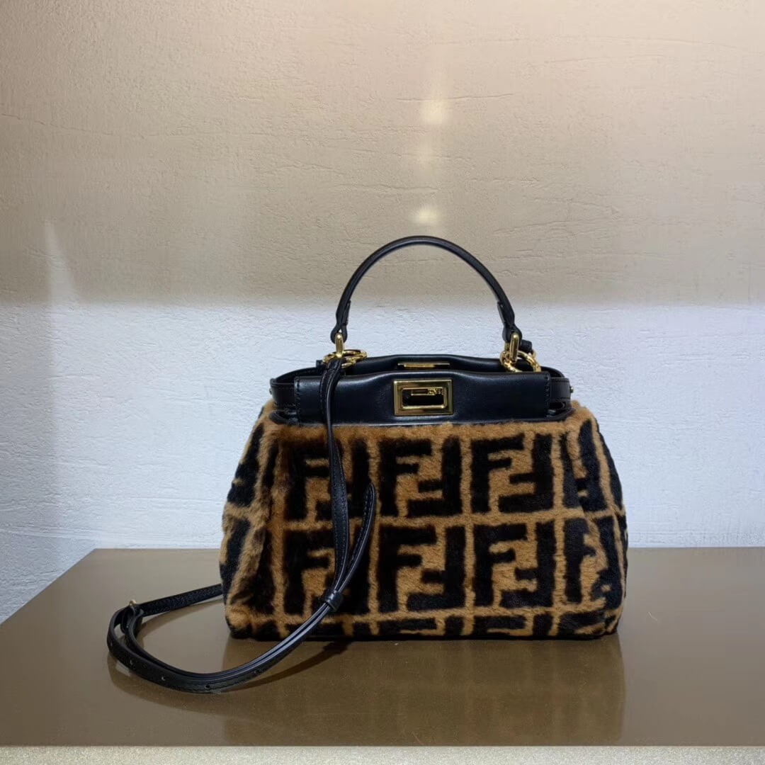 Fendi Peekaboo Iconic Mini Brown Sheepskin Bag 8BN244