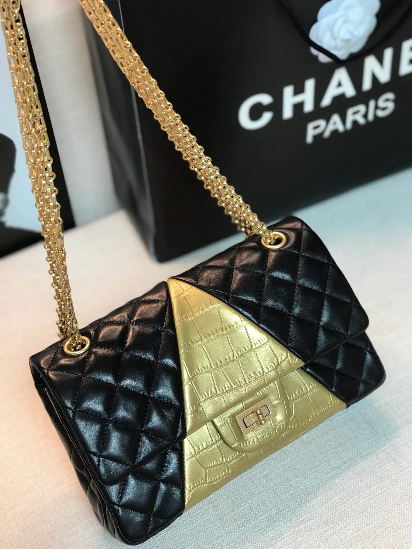 Chanel Lambskin & Crocodile Embossed 2.55 Handbag A37586