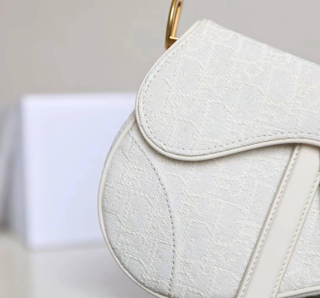 Christian Dior Mini Saddle Bag in White Oblique Jacquard M0447