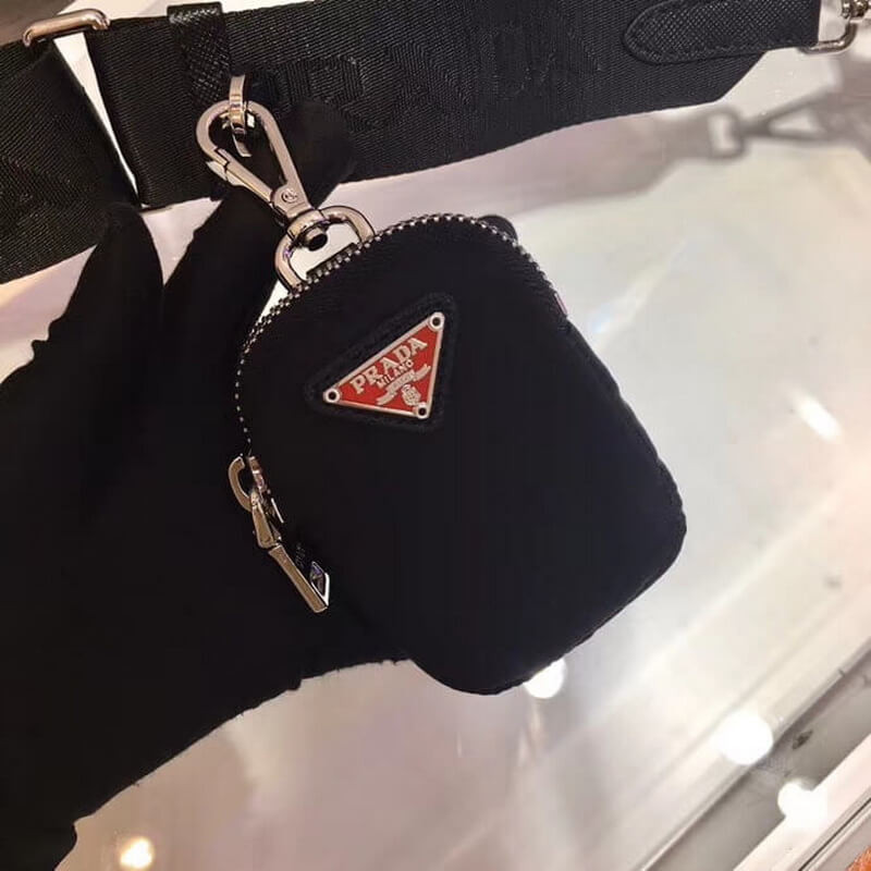 Prada Re-Edition Nylon Multi-Pochette Bag 1BH204 Black with Red Logo