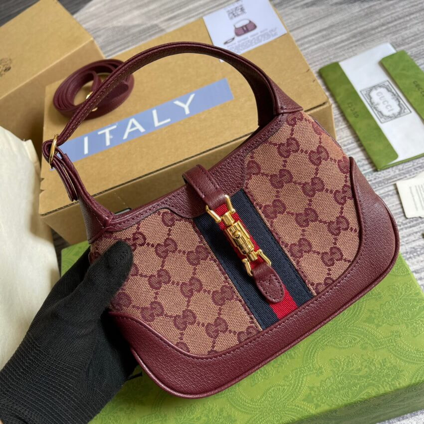 Gucci Jackie 1961 Mini Shoulder Bag 637092 in Burgundy GG Canvas