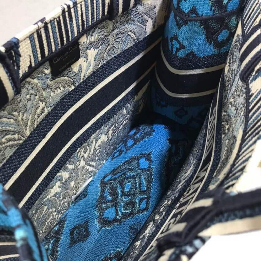 Dior Small Book Tote in Blue Palms Embroidery M1296