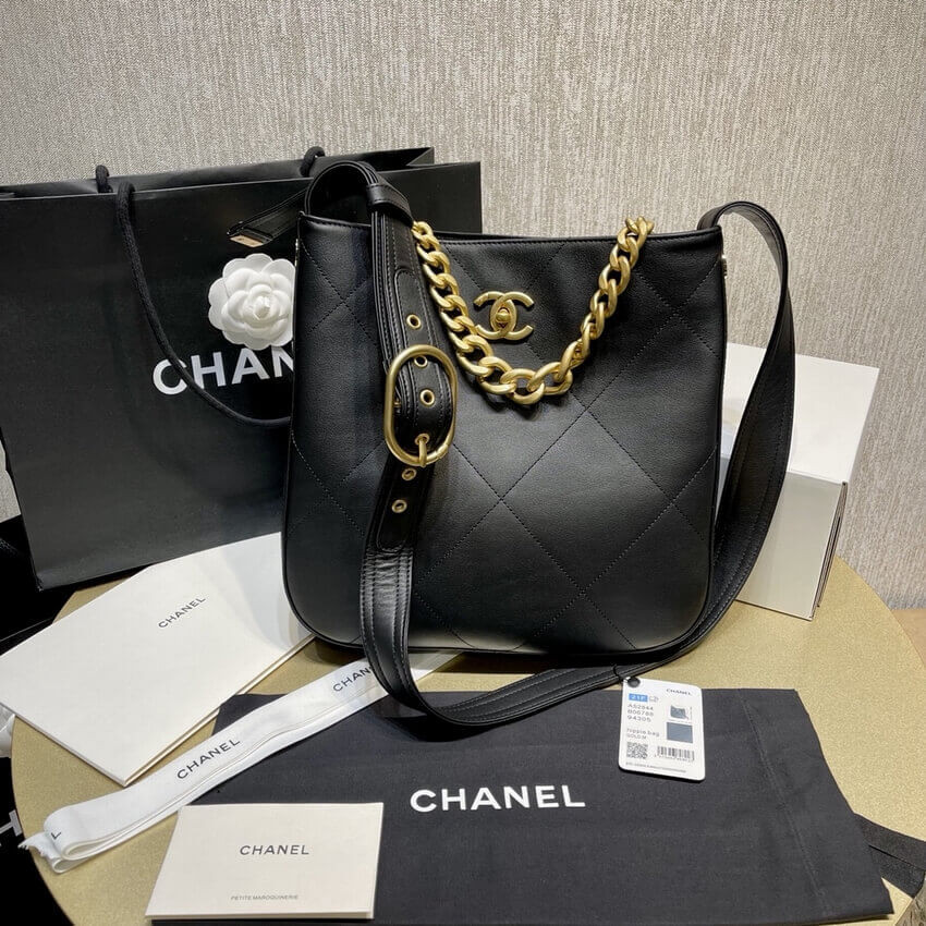 Chanel Hobo Handbag Calfskin Black AS2844
