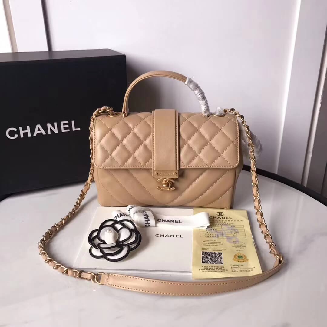 Chanel Calfskin Flap Bag With Top Handle AS0804