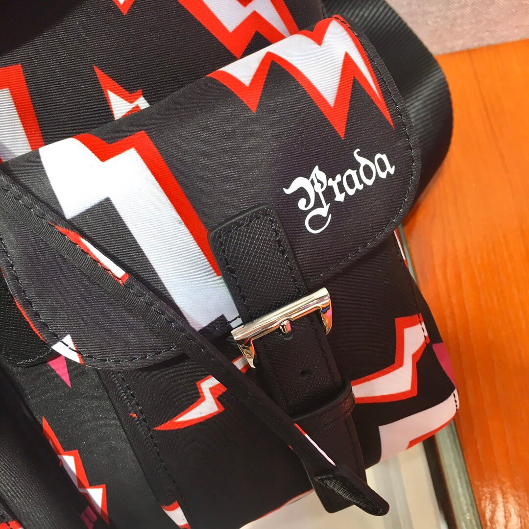 Prada Lightning Print Nylon Large Backpack 1BZ811
