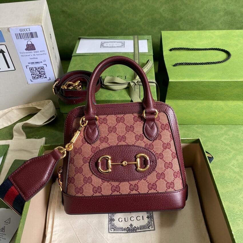 Gucci Horsebit 1955 GG Mini Bag 677212 in Burgundy GG Canvas