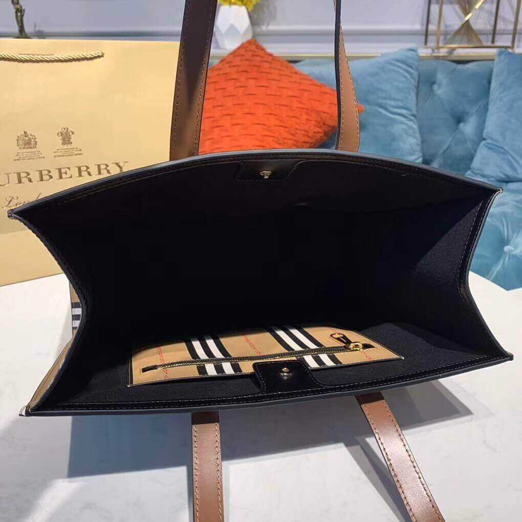Burberry Logo and Stripe E-canvas Portrait Tote Bag 80224771