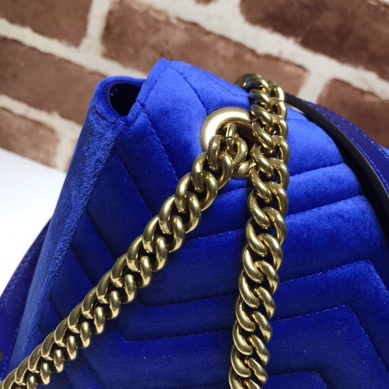 Gucci GG Marmont Embroidered Modern And Rose Velvet Chevron Shoulder Bag 443496