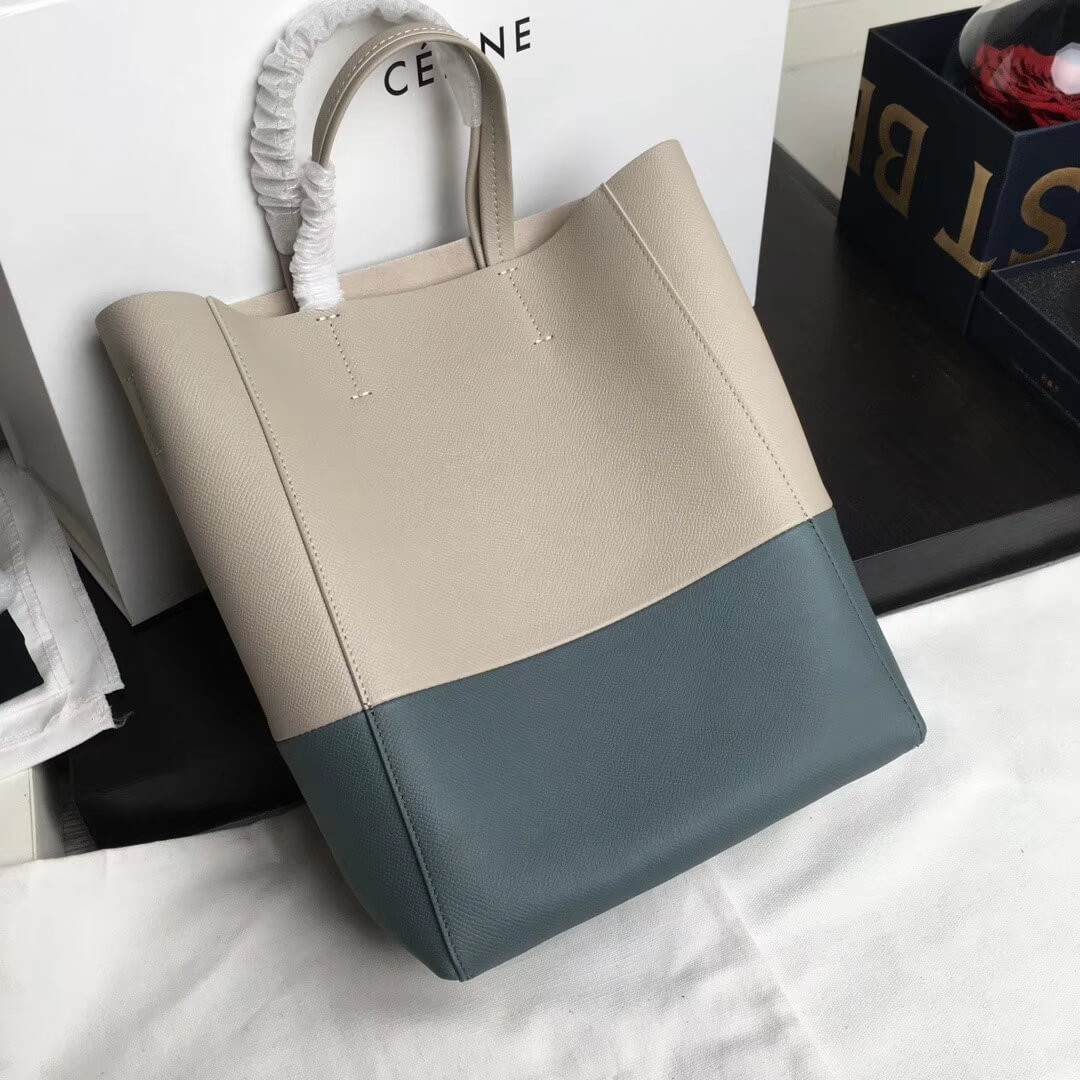 Celine Small Cabas In Grained Calfskin 189813 Beige/Light Blue