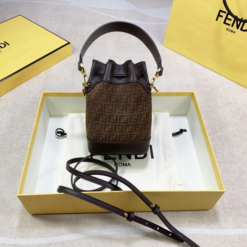 Fendi Mon Tresor Brown Leather Mini-Bag with FF Print 8BS010