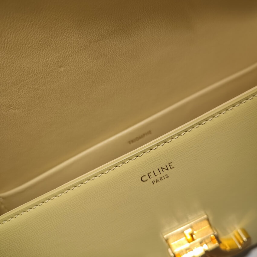 Celine Triomphe Shoulder Bag In Shiny Calfskin 194143 Papyrus