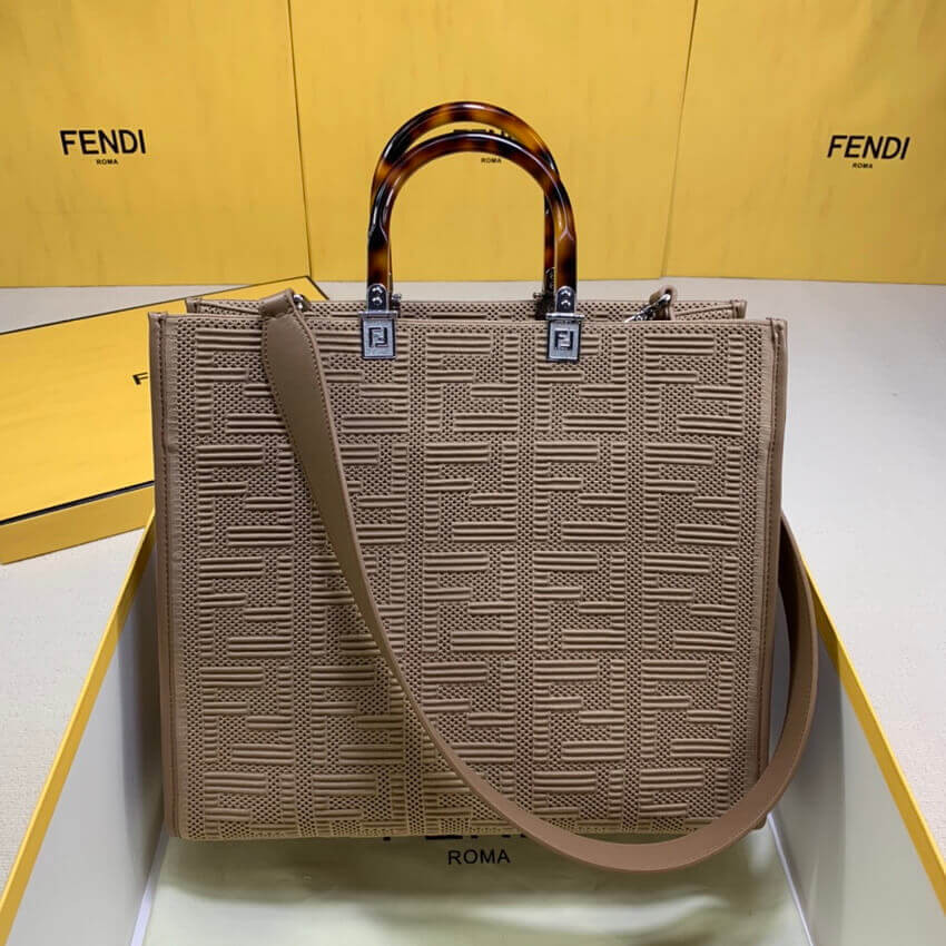 Fendi Medium Sunshine Tote Bag in Apricot FF Fabric 8BH386