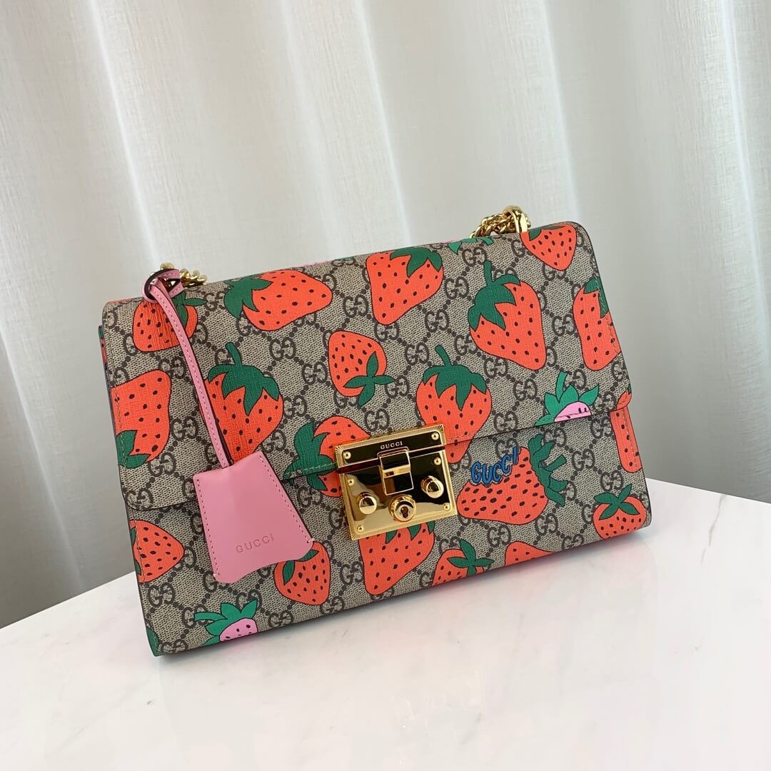Gucci Padlock GG Strawberry Medium Shoulder Bag 409486