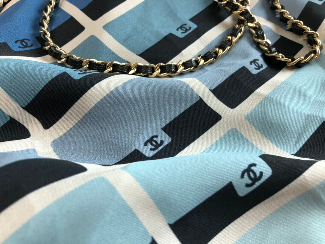 Chanel Printed Fabric Foldable Tote Bag With Chain AP2095 Blue