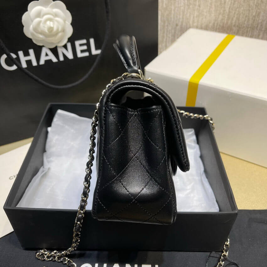Chanel Lambskin Mini Flap Bag With Top Handle Black AS2431 with Charms