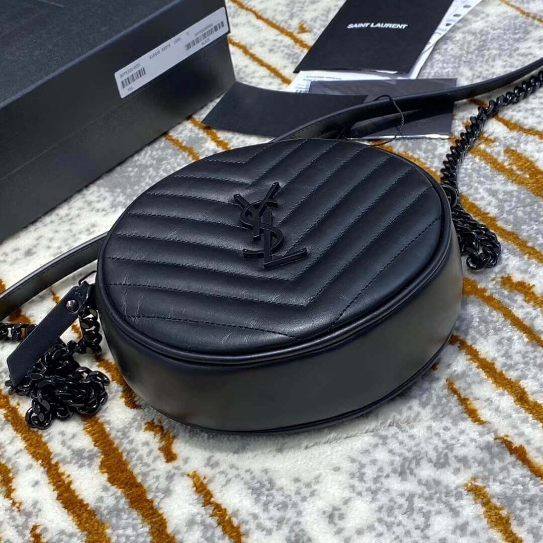 Saint Laurent Vinyle Round Camera Bag In Chevron-quilted Smooth Leather 6104361