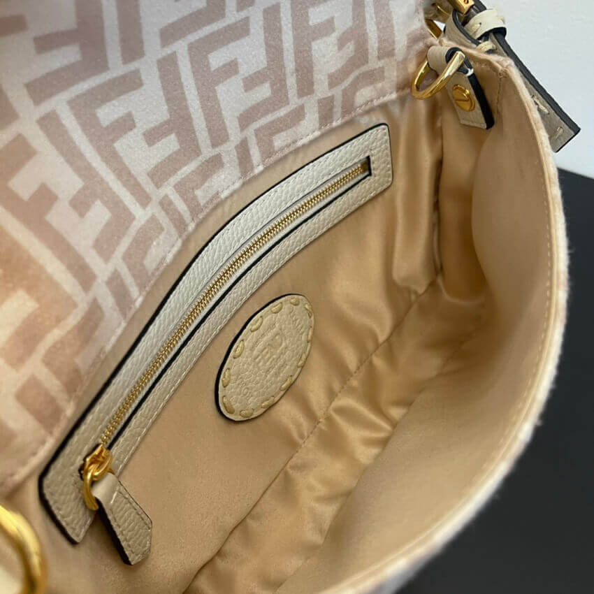 Fendi Baguette 1997 Beige FF Wool Bag 8BR792
