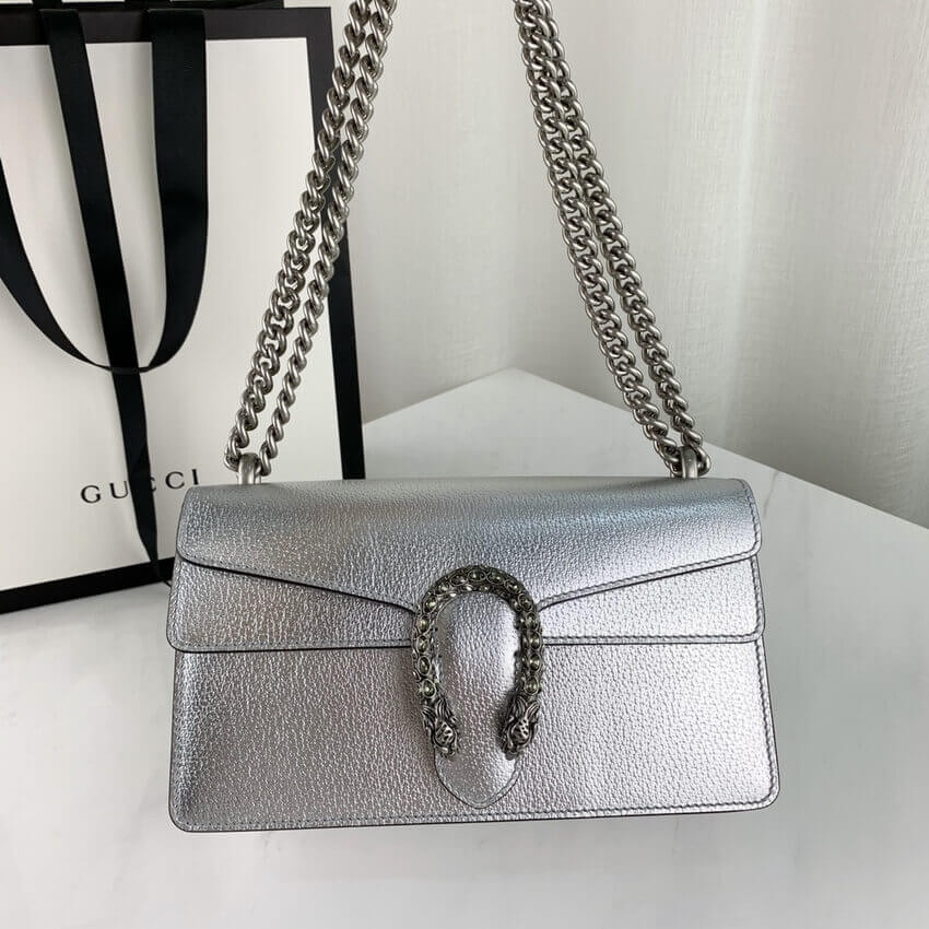 Gucci Dionysus Small Shoulder Bag in Silver Lame Leather 499623