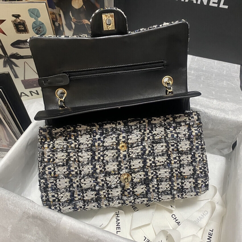 Chanel  Classic Flap Bag in Black/Beige Glittered Tweed 1112
