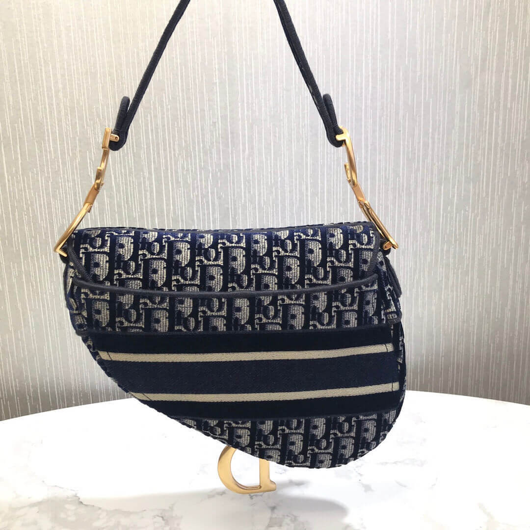 Dior Oblique Embroidered Velvet Saddle Bag M0446C