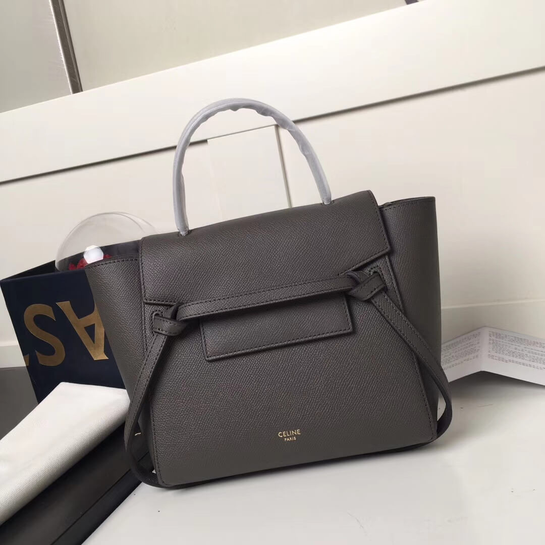 Celine Micro Belt Bag In Grained Calfskin 189153 Grey
