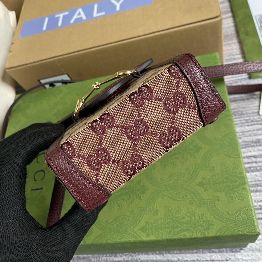 Gucci Horsebit 1955 Mini Bag 625615 in Burgundy GG Canvas