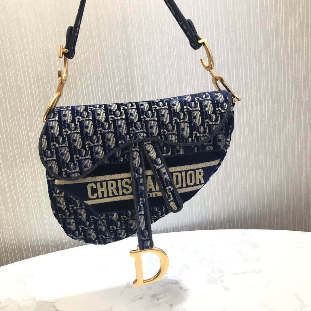 Dior Oblique Embroidered Velvet Saddle Bag M0446C