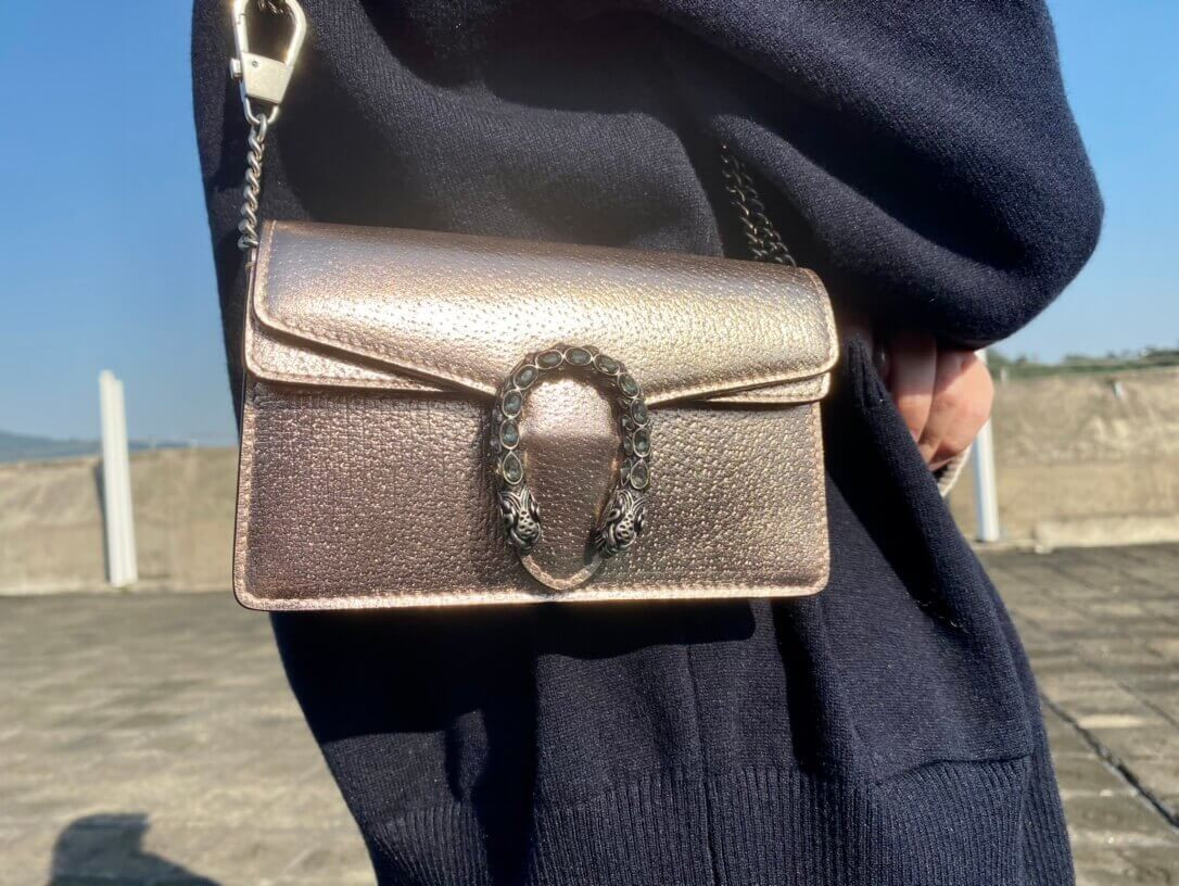 Gucci Dionysus Small Shoulder Bag in Rose Gold Lame Leather 499623