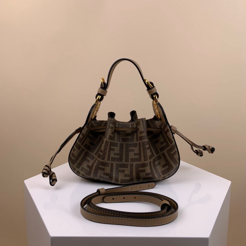Fendi Pomodorino Brown FF Fabric Mini Bag 8BS059