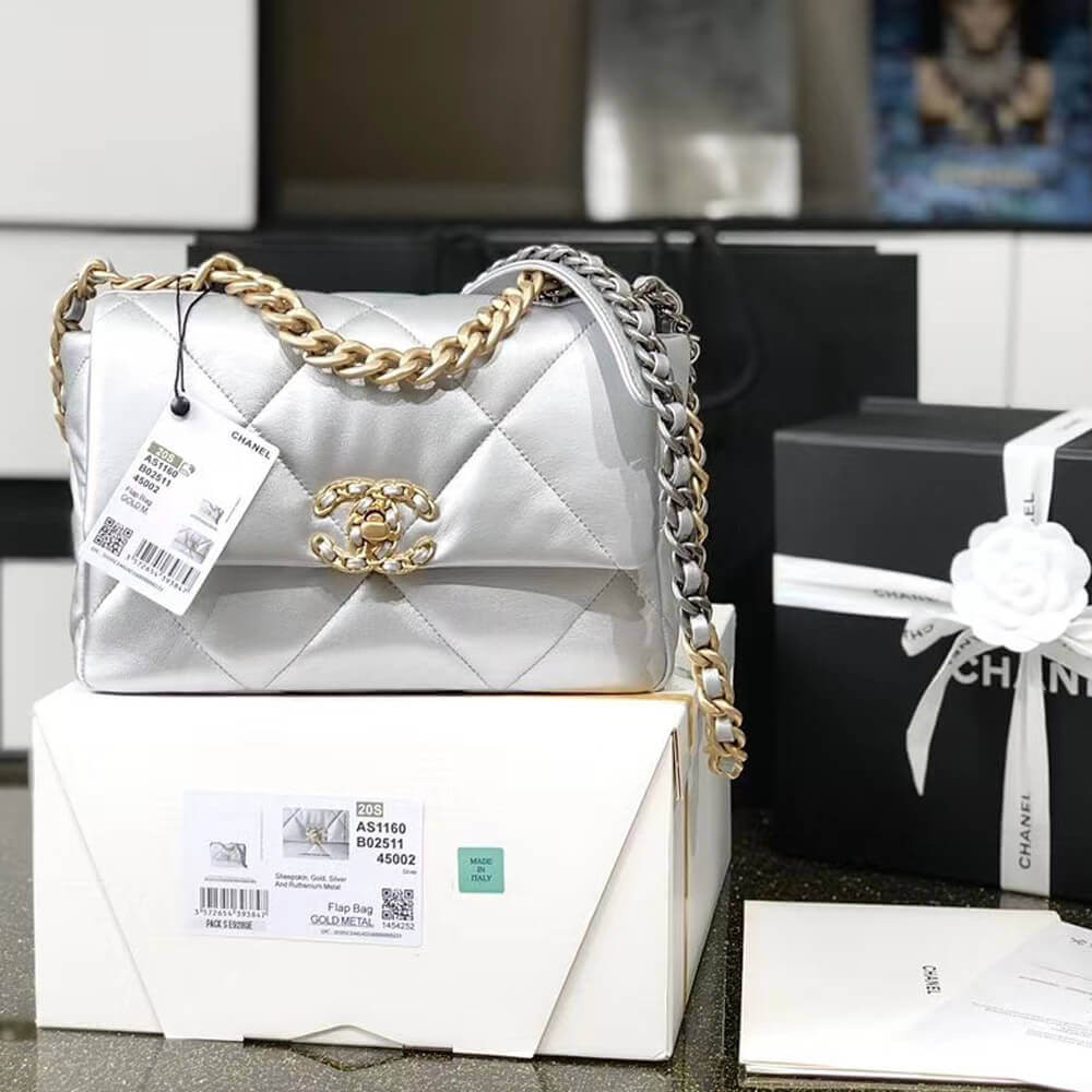 Chanel 19 Flap Bag AS1160 Silver