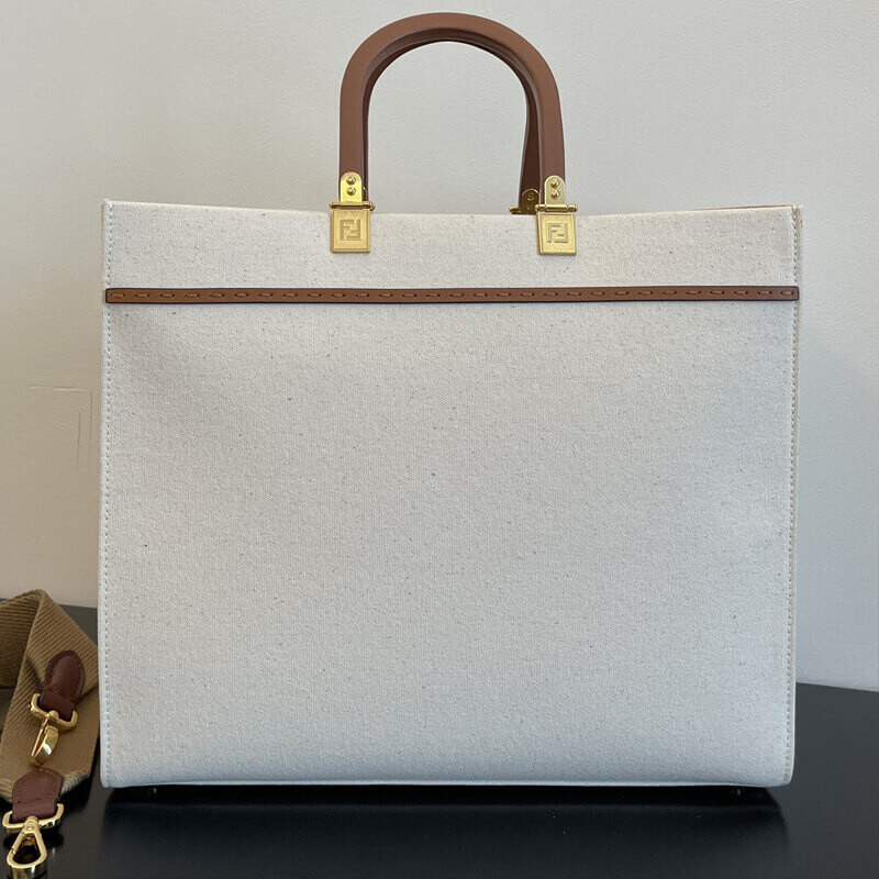 Fendi Large Sunshine Tote Bag in Cream Canvas 8BH372
