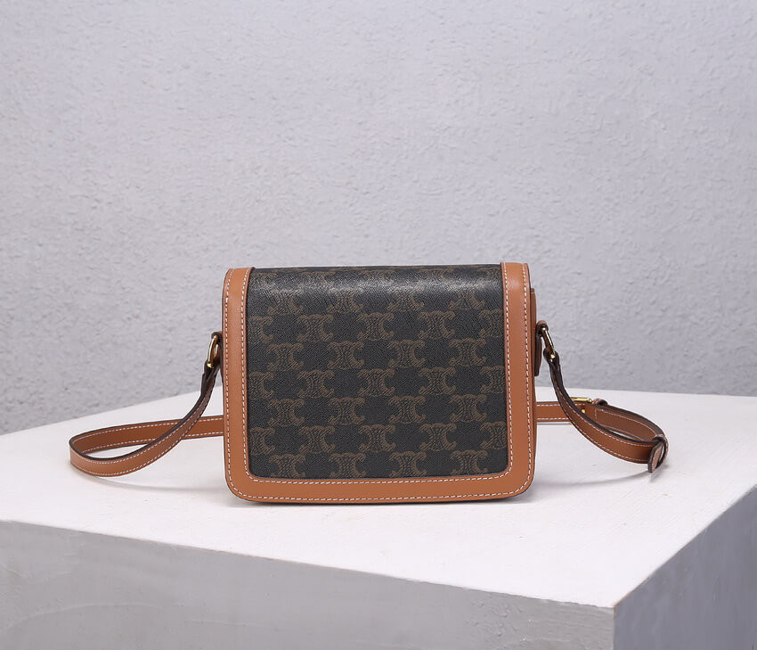 Celine Teen Triomphe Bag in Triomphe Canvas and Calfskin 188882 Tan