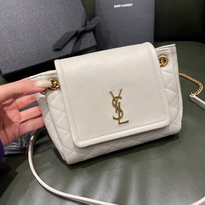 Saint Laurent Nolita Mini Leather Shoulder Bag 672738 White