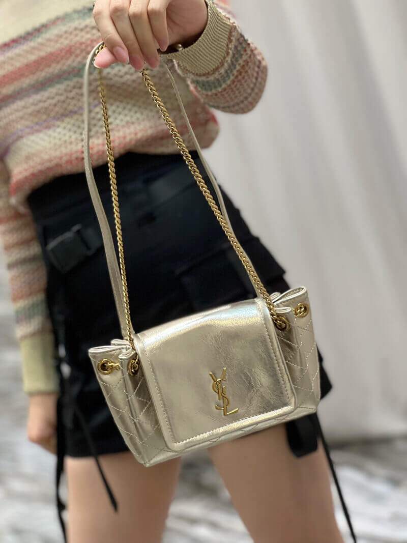 Saint Laurent Nolita Mini Leather Shoulder Bag 672738 Champagne Gold