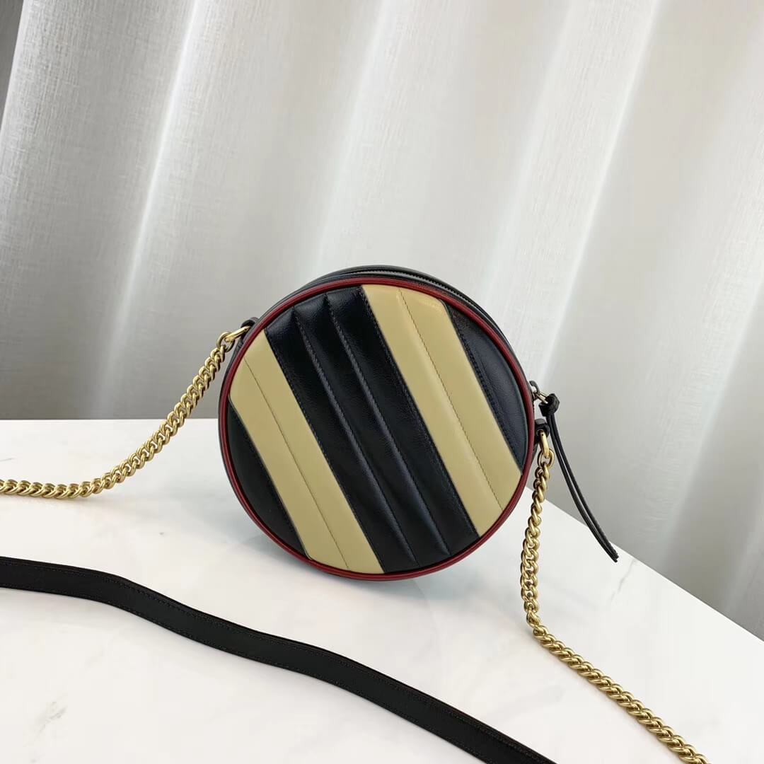 Gucci GG Marmont Mini Round Shoulder Bag 550154 Beige/Black