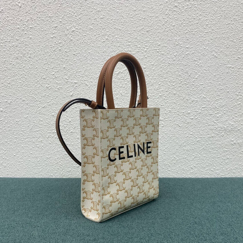 Celine Mini Vertical Cabas In Triomphe Canvas 194372 White