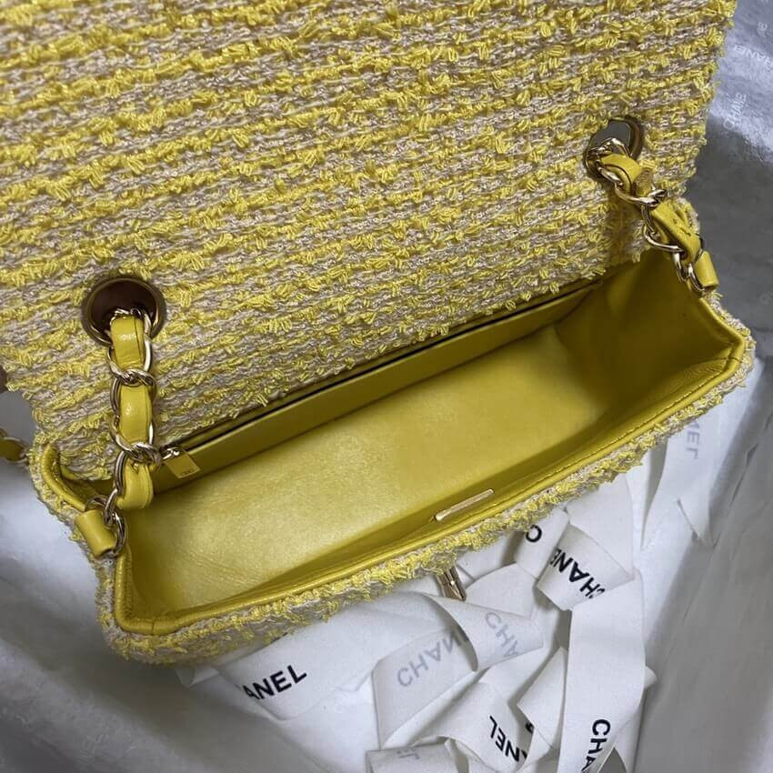 Chanel 20cm Classic Flap Bag in Yellow Tweed 1116