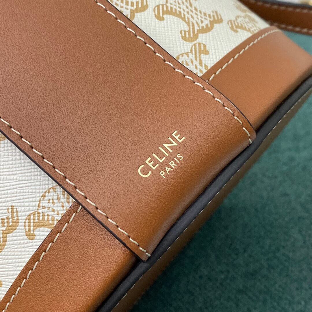 Celine Medium Tambour Bag In Triomphe Canvas 195192 White