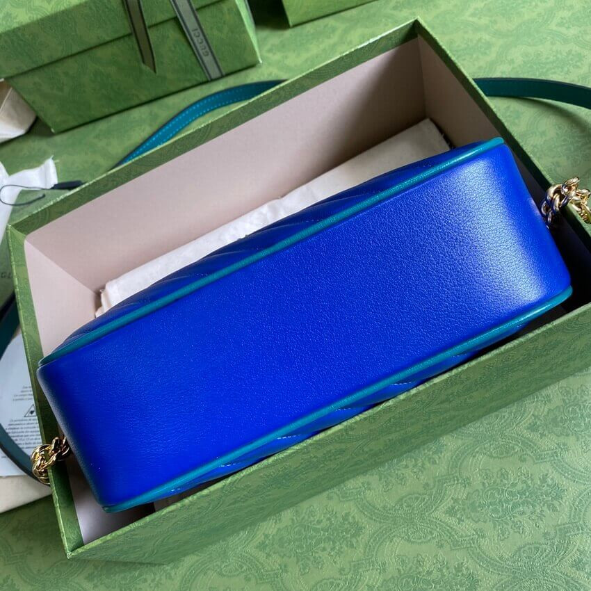 Gucci GG Marmont Small Shoulder Bag 447632 Blue and Emerald Leather