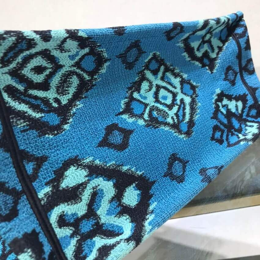 Dior Small Book Tote in Blue Palms Embroidery M1296