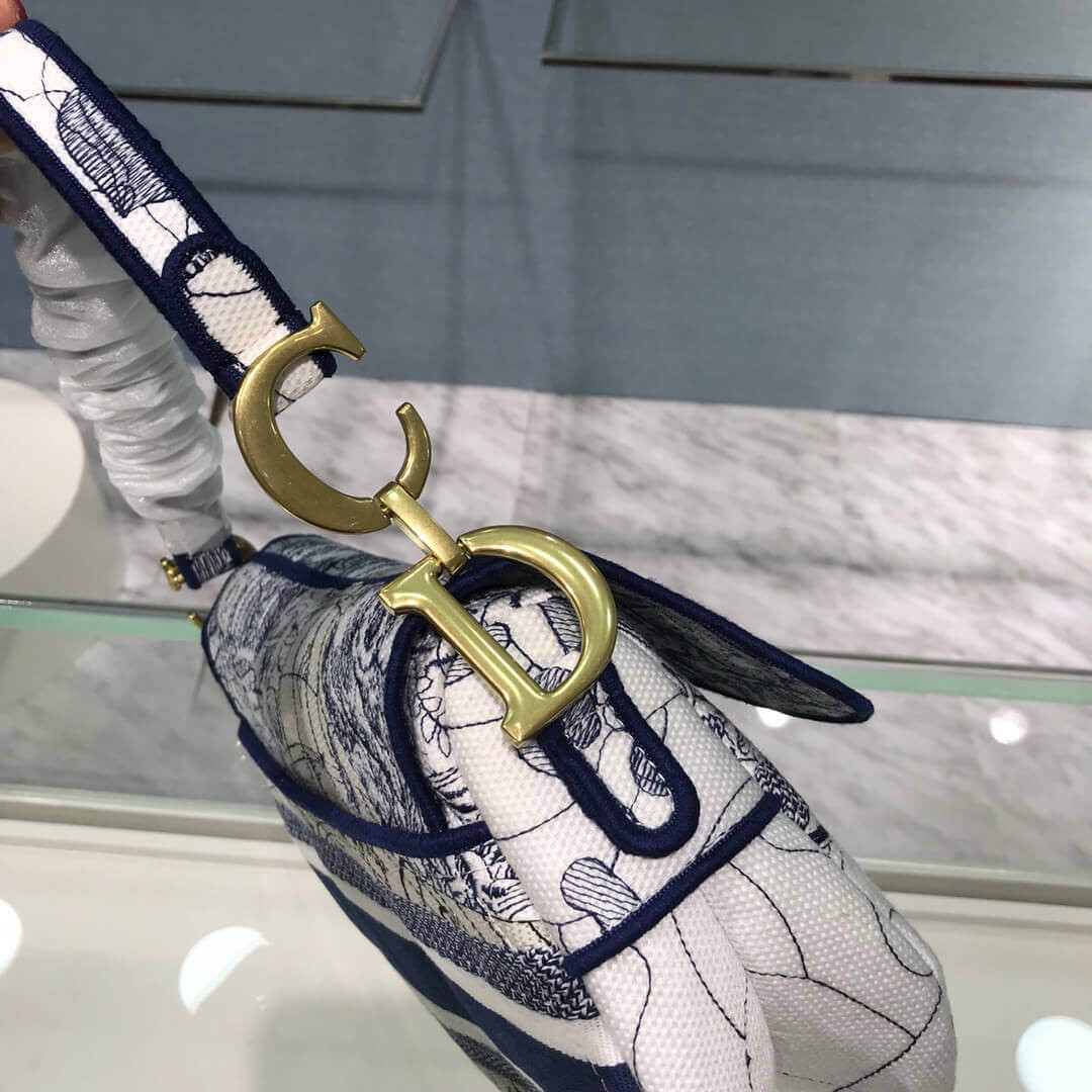 Christian Dior Saddle Bag in Blue Camouflage Embroidery M0446