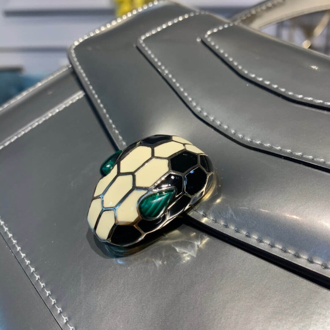 Bvlgari Serpenti Forever Crossbody Top Handle Bag 18cm in Silver Brushed Metallic 35106 284537