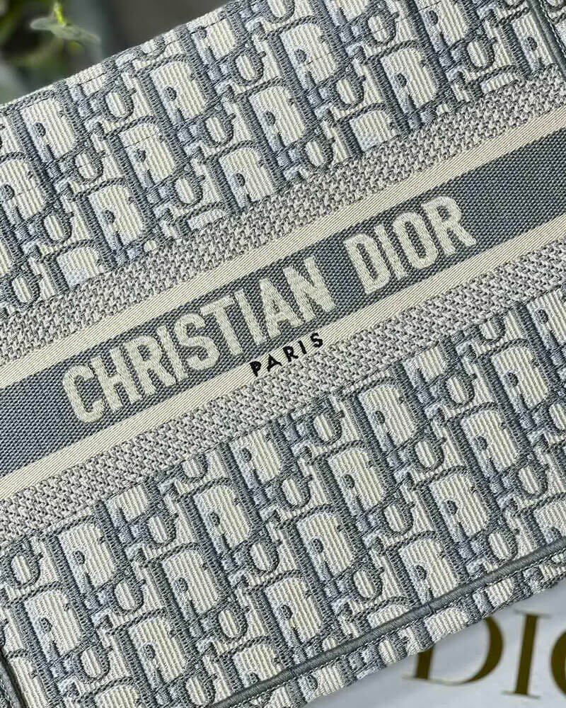 Christian Dior Small Book Tote Bag 26cm Oblique Embroidery Gray