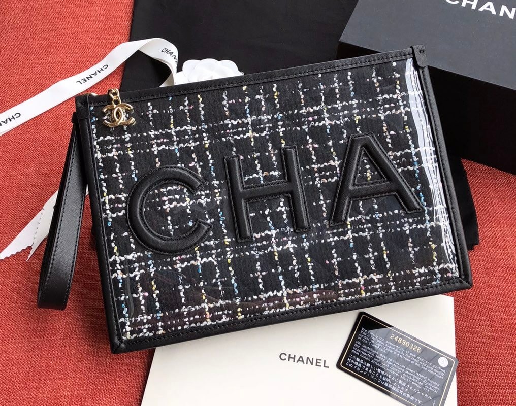 Chanel Large Tweed PVC Logo Pouches AP0360