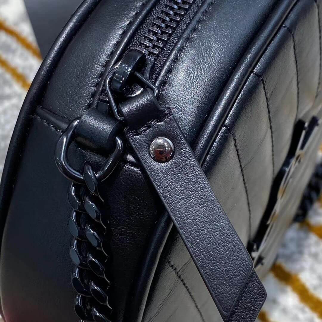 Saint Laurent Vinyle Round Camera Bag In Chevron-quilted Smooth Leather 6104361