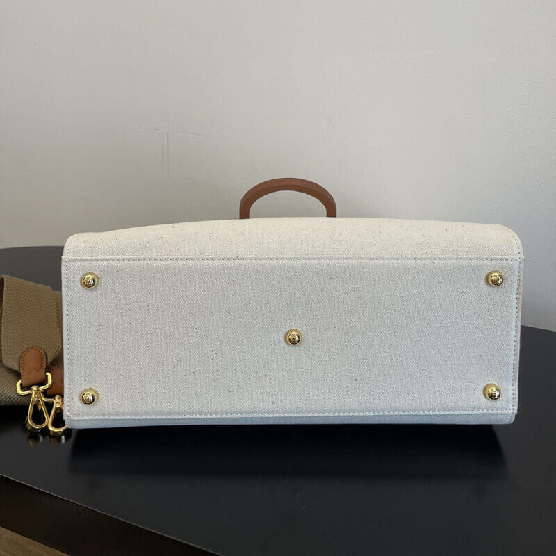 Fendi Medium Sunshine Tote Bag in Cream Canvas 8BH386